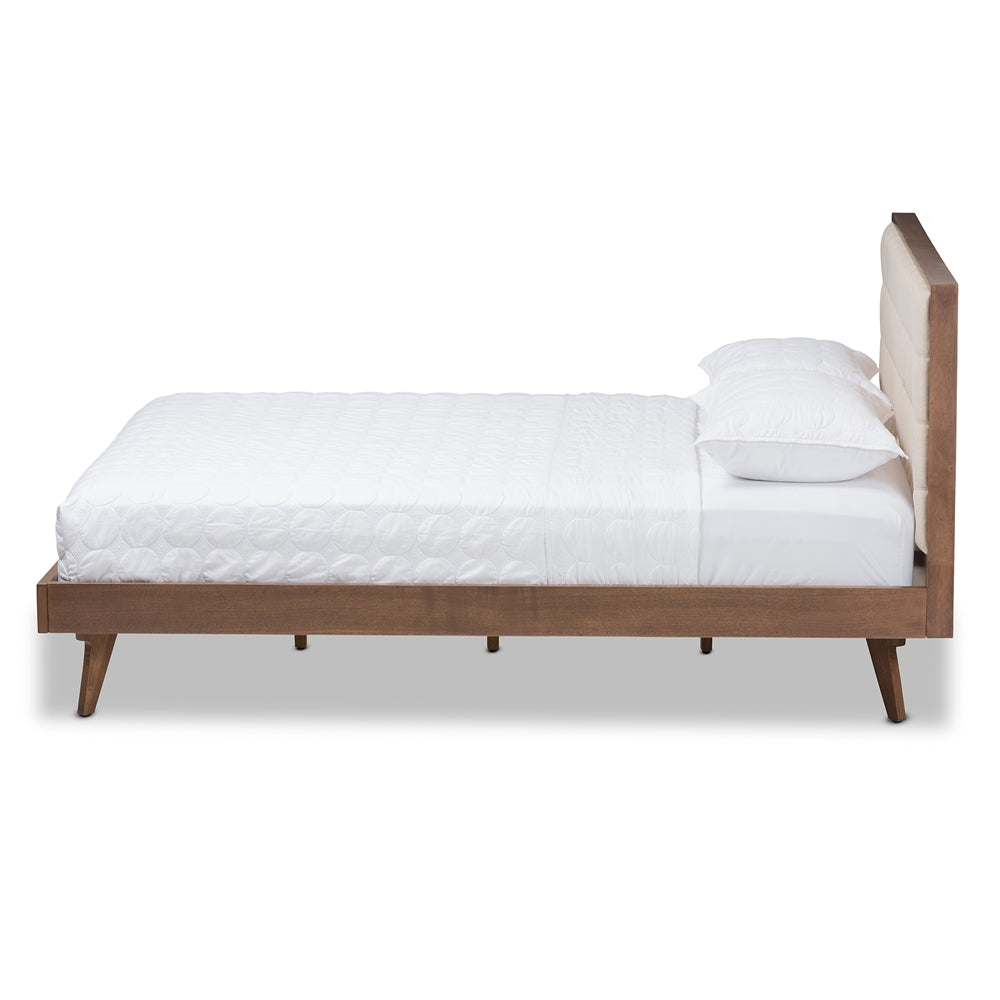 Baxton Studio Soloman Mid-Century Modern Fabric and  Finished Wood Platform Bed