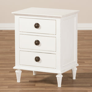 Baxton Studio Venezia French-Inspired Rustic Whitewash Wood 3-Drawer Nightstand