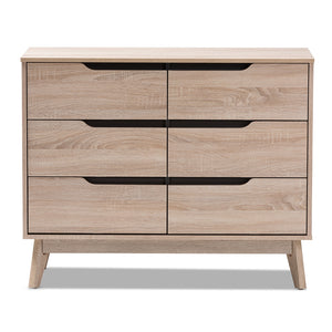 Baxton Studio Fella Mid-Century Modern Two-Tone Oak And Grey Wood 6-Drawer Dresser