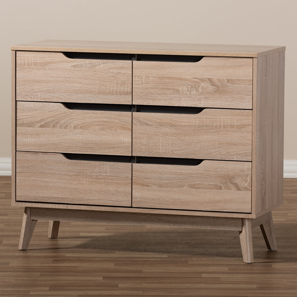 Baxton Studio Fella Mid-Century Modern Two-Tone Oak And Grey Wood 6-Drawer Dresser