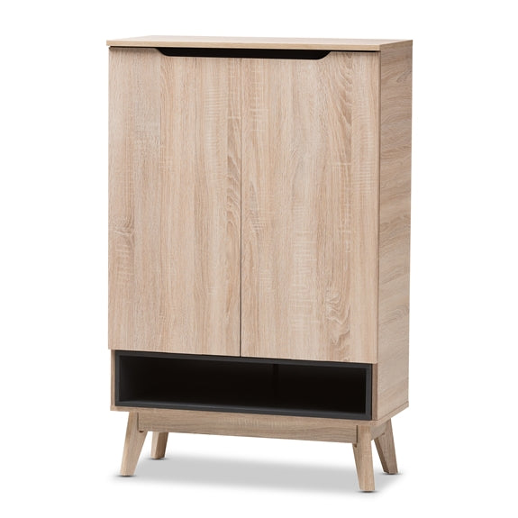 Baxton Studio Fella Mid-Century Modern Two-Tone Wood Shoe Cabinet