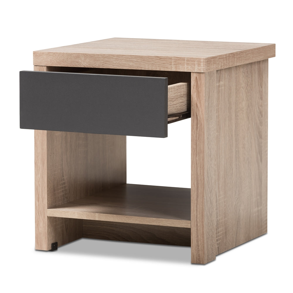 Baxton Studio Jamie Modern And Contemporary Two-Tone Oak And Grey Wood 1-Drawer 1-Shelf Nightstand