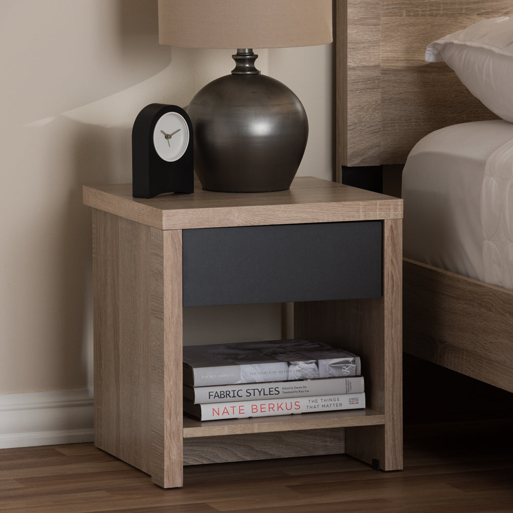 Baxton Studio Jamie Modern And Contemporary Two-Tone Oak And Grey Wood 1-Drawer 1-Shelf Nightstand