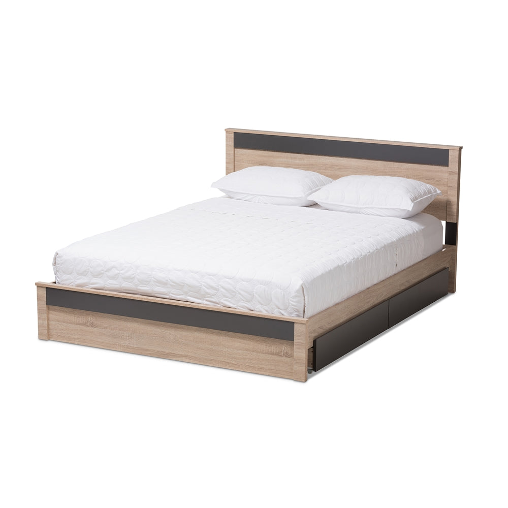 Baxton Studio Jamie Modern and Contemporary Two-Tone Wood Queen 2-Drawer Storage Platform Bed - Queen Size