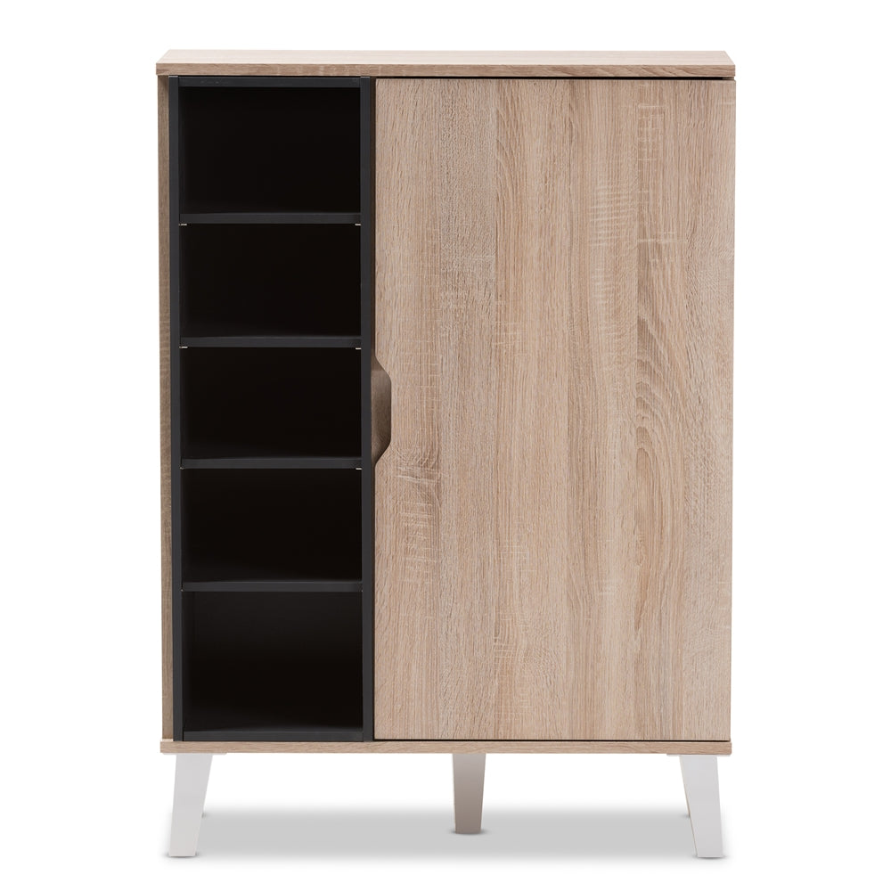 Baxton Studio Adelina Mid-Century Modern 1-Door Oak And Grey Wood Shoe Cabinet