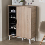 Load image into Gallery viewer, BAXTON STUDIO ADELINA MID-CENTURY MODERN 1-DOOR OAK AND GREY WOOD SHOE CABINET
