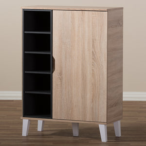 Baxton Studio Adelina Mid-Century Modern 1-Door Oak And Grey Wood Shoe Cabinet