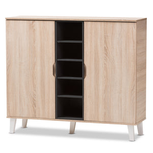 Baxton Studio Adelina Mid-Century Modern 2-Door Oak And Grey Wood Shoe Cabinet