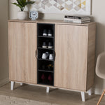 Load image into Gallery viewer, BAXTON STUDIO ADELINA MID-CENTURY MODERN 2-DOOR OAK AND GREY WOOD SHOE CABINET
