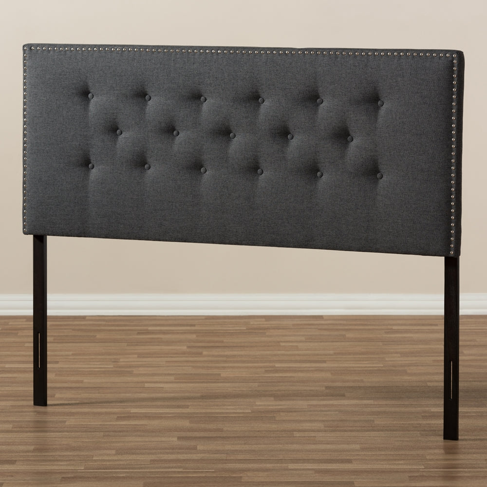 BAXTON STUDIO WINDSOR MODERN AND CONTEMPORARY DARK GREY FABRIC QUEEN SIZE HEADBOARD