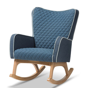 Baxton Studio Zoelle Mid-Century Modern Fabric Upholstered Natural Finished Rocking Chair