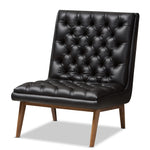 Load image into Gallery viewer, Baxton Studio Annetha Mid-Century Modern Black Faux Leather Upholstered Walnut Finished Wood Lounge Chair
