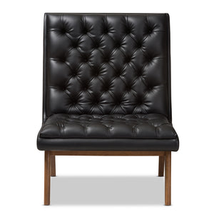 Baxton Studio Annetha Mid-Century Modern Black Faux Leather Upholstered Walnut Finished Wood Lounge Chair