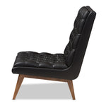 Load image into Gallery viewer, Baxton Studio Annetha Mid-Century Modern Black Faux Leather Upholstered Walnut Finished Wood Lounge Chair
