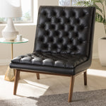 Load image into Gallery viewer, Baxton Studio Annetha Mid-Century Modern Black Faux Leather Upholstered Walnut Finished Wood Lounge Chair
