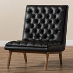 Load image into Gallery viewer, Baxton Studio Annetha Mid-Century Modern Black Faux Leather Upholstered Walnut Finished Wood Lounge Chair
