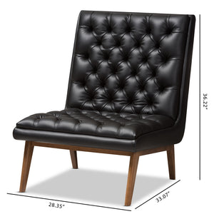 Baxton Studio Annetha Mid-Century Modern Black Faux Leather Upholstered Walnut Finished Wood Lounge Chair