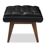 Load image into Gallery viewer, Baxton Studio Annetha Mid-Century Modern Black Faux Leather Upholstered Walnut Finished Wood Ottoman
