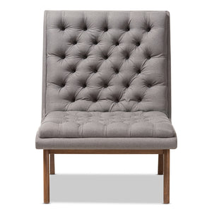 Baxton Studio Annetha Mid-Century Modern Grey Fabric Upholstered Walnut Finished Wood Lounge Chair