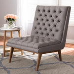 Load image into Gallery viewer, Baxton Studio Annetha Mid-Century Modern Grey Fabric Upholstered Walnut Finished Wood Lounge Chair
