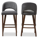 Load image into Gallery viewer, Baxton Studio Melrose Mid-Century Modern Dark Grey Fabric Upholstered Walnut Finished Wood Bar Stool (Set Of 2)
