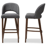 Load image into Gallery viewer, Baxton Studio Melrose Mid-Century Modern Dark Grey Fabric Upholstered Walnut Finished Wood Bar Stool (Set Of 2)
