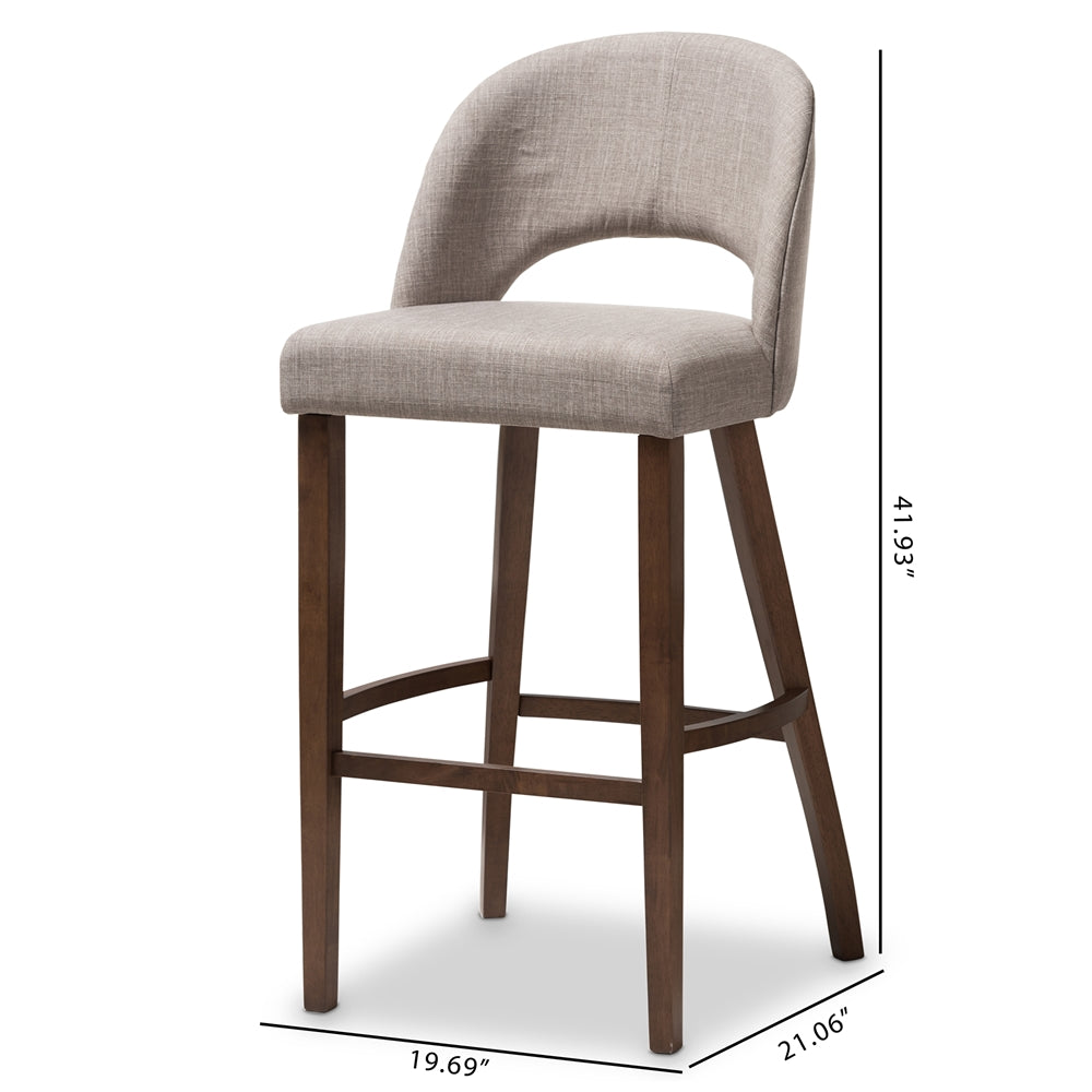 Baxton Studio Melrose Mid-Century Modern Light Grey Fabric Upholstered Walnut Finished Wood Bar Stool (Set Of 2)