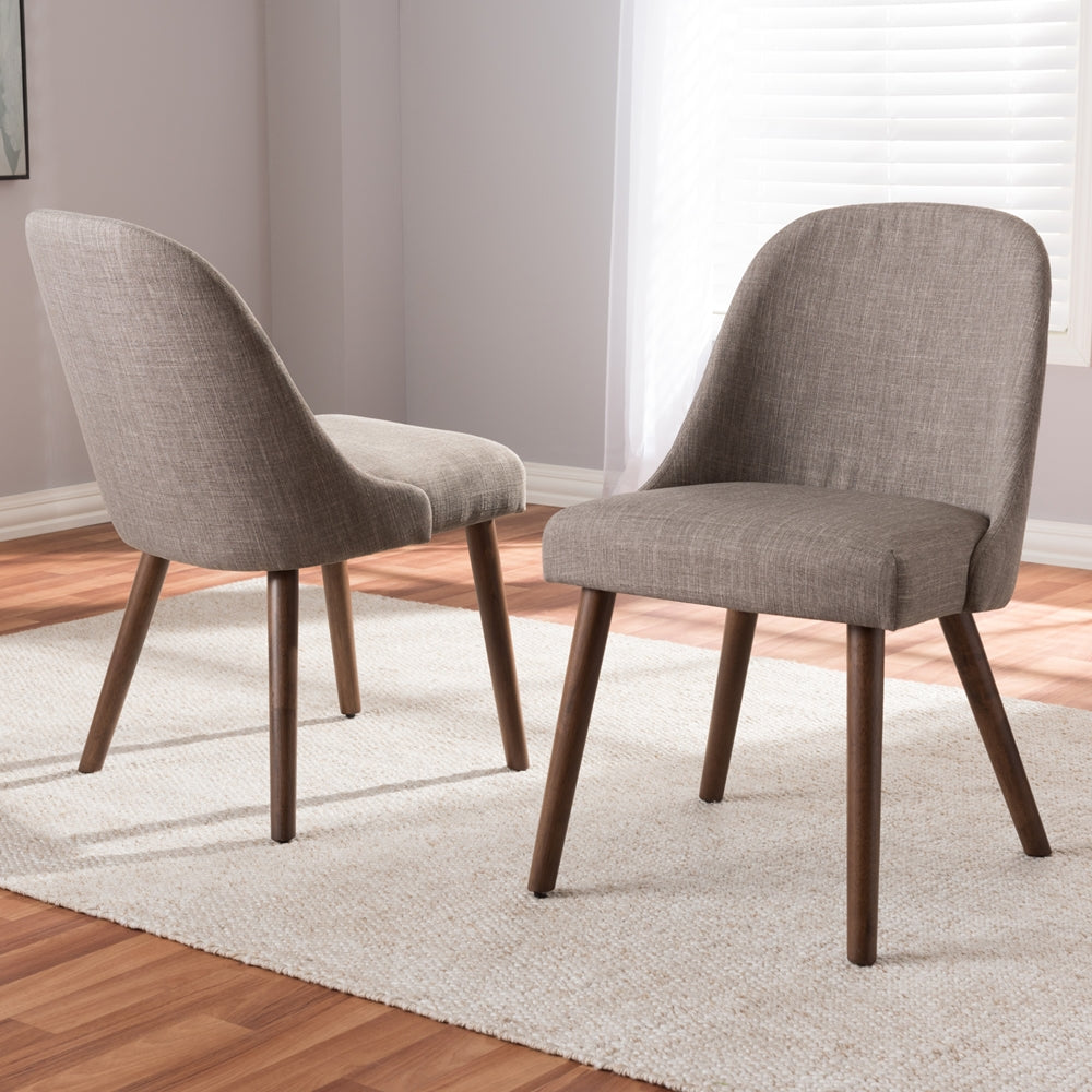 Baxton Studio Cody Mid-Century Modern Light Grey Fabric Upholstered Walnut Finished Wood Dining Chair (Set Of 2)