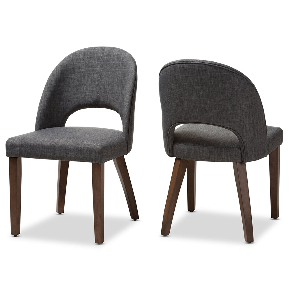 Baxton Studio Wesley Mid-Century Modern Dark Grey Fabric Upholstered Walnut Finished Wood Dining Chair (Set Of 2)