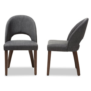 Baxton Studio Wesley Mid-Century Modern Dark Grey Fabric Upholstered Walnut Finished Wood Dining Chair (Set Of 2)