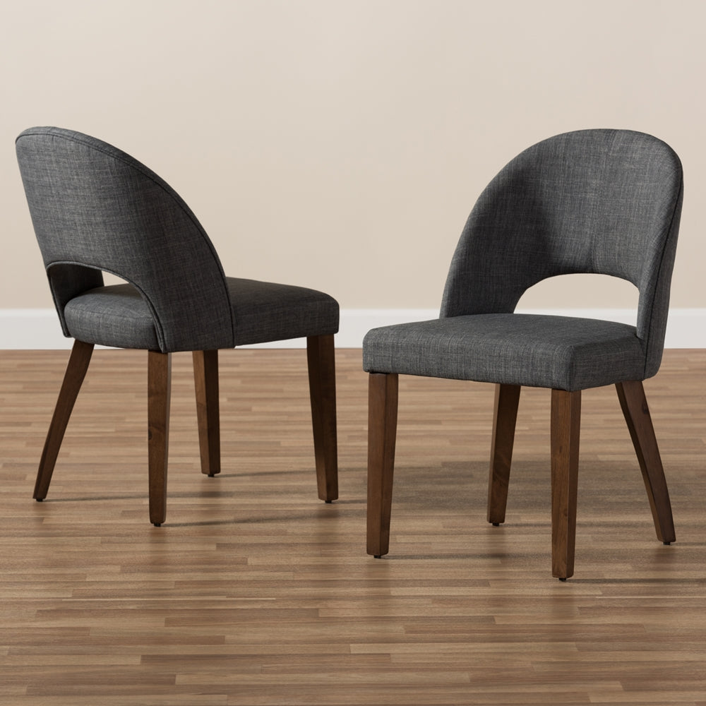 Baxton Studio Wesley Mid-Century Modern Dark Grey Fabric Upholstered Walnut Finished Wood Dining Chair (Set Of 2)