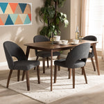 Load image into Gallery viewer, Baxton Studio Wesley Mid-Century Modern Dark Grey Fabric Upholstered Walnut Finished Wood 5-Piece Dining Set
