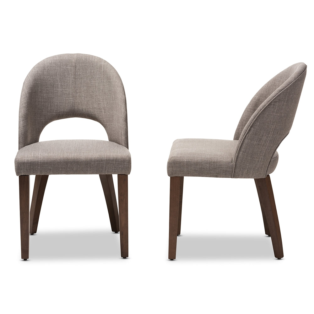 Baxton Studio Wesley Mid-Century Modern Light Grey Fabric Upholstered Walnut Finished Wood Dining Chair (Set Of 2)