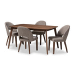 Load image into Gallery viewer, Baxton Studio Wesley Mid-Century Modern Light Grey Fabric Upholstered Walnut Finished Wood 5-Piece Dining Set
