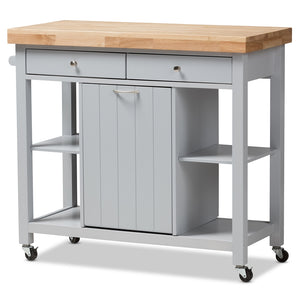 Baxton Studio Hayward Coastal And Farmhouse Light Grey Wood Kitchen Cart