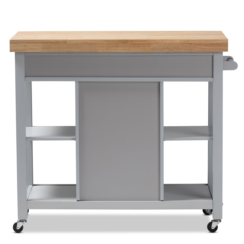 Baxton Studio Hayward Coastal And Farmhouse Light Grey Wood Kitchen Cart