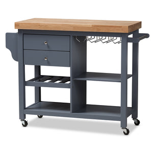 Baxton Studio Sunderland Coastal And Farmhouse Grey Wood Kitchen Cart