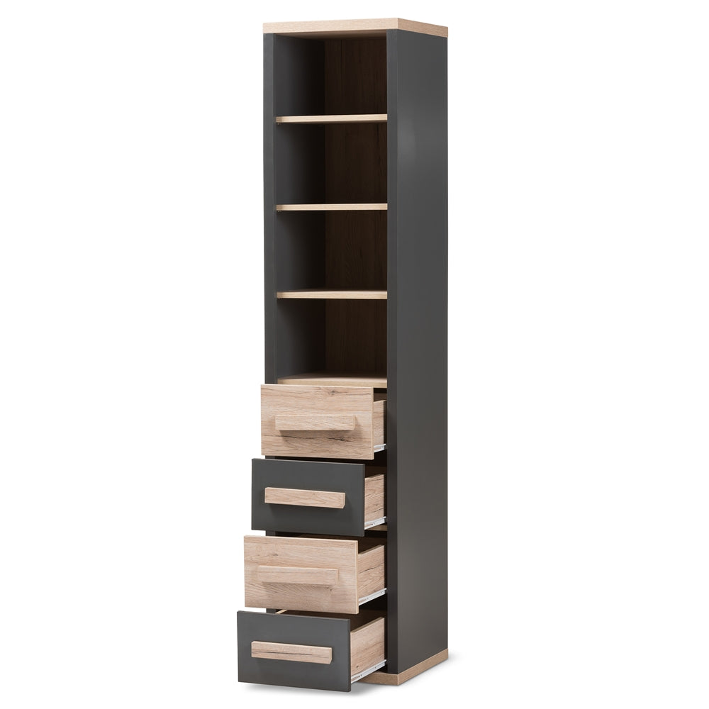 Baxton Studio Pandora Modern And Contemporary Dark Grey And Light Brown Two-Tone 4-Drawer Storage Cabinet