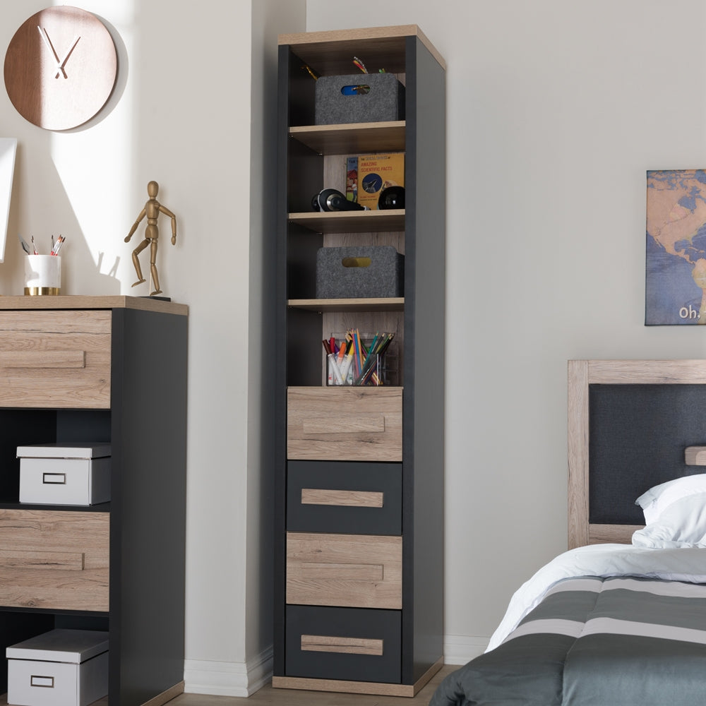 Baxton Studio Pandora Modern And Contemporary Dark Grey And Light Brown Two-Tone 4-Drawer Storage Cabinet