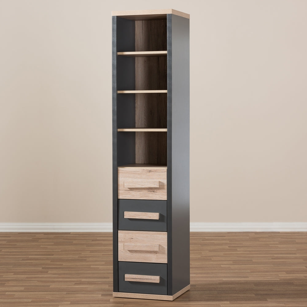 Baxton Studio Pandora Modern And Contemporary Dark Grey And Light Brown Two-Tone 4-Drawer Storage Cabinet