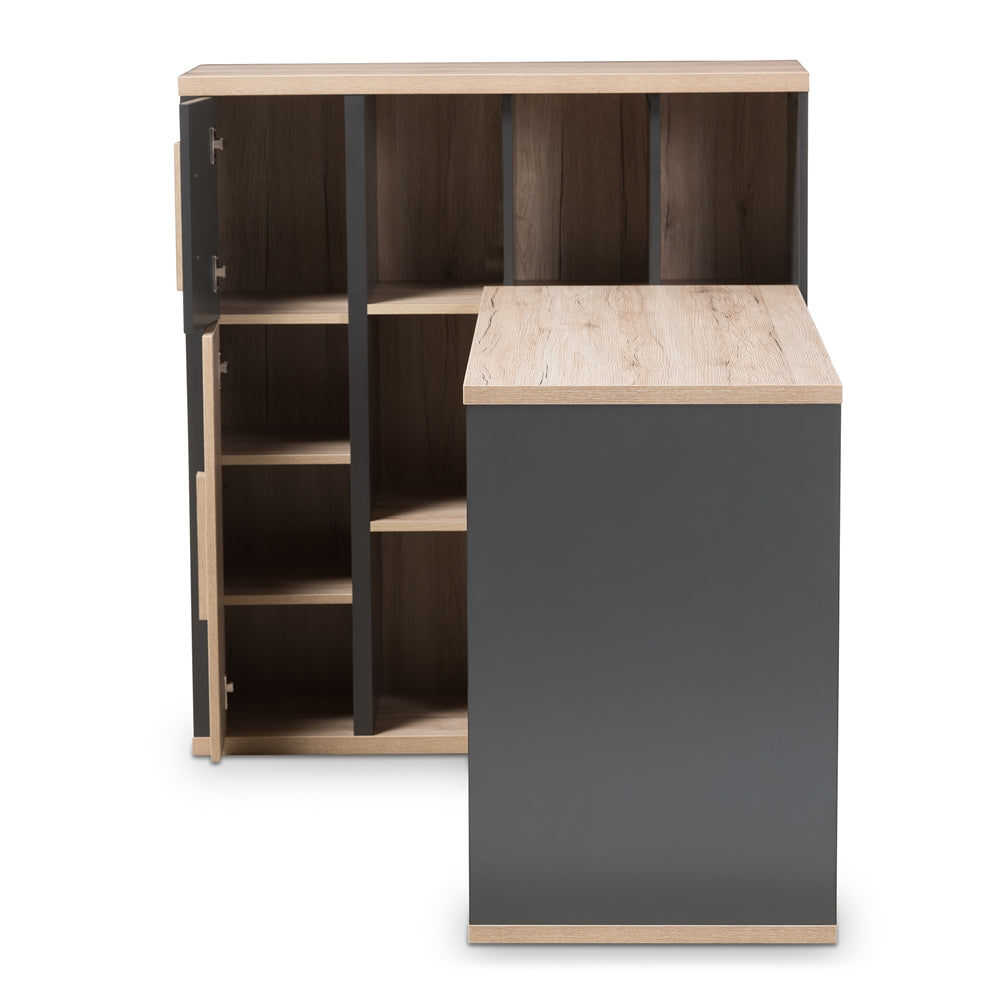 Baxton Studio Pandora Modern And Contemporary Dark Grey And Light Brown Two-Tone Study Desk With Built-In Shelving Unit