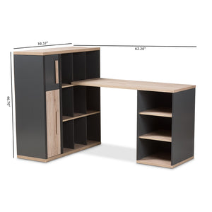 Baxton Studio Pandora Modern And Contemporary Dark Grey And Light Brown Two-Tone Study Desk With Built-In Shelving Unit