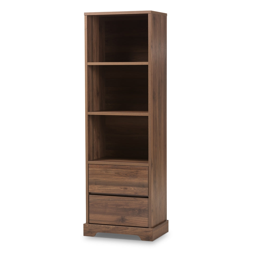 Baxton Studio Burnwood Modern And Contemporary Walnut Brown Finished Wood 2-Drawer Bookcase