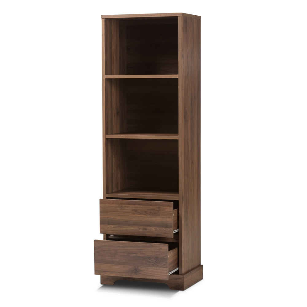 Baxton Studio Burnwood Modern And Contemporary Walnut Brown Finished Wood 2-Drawer Bookcase