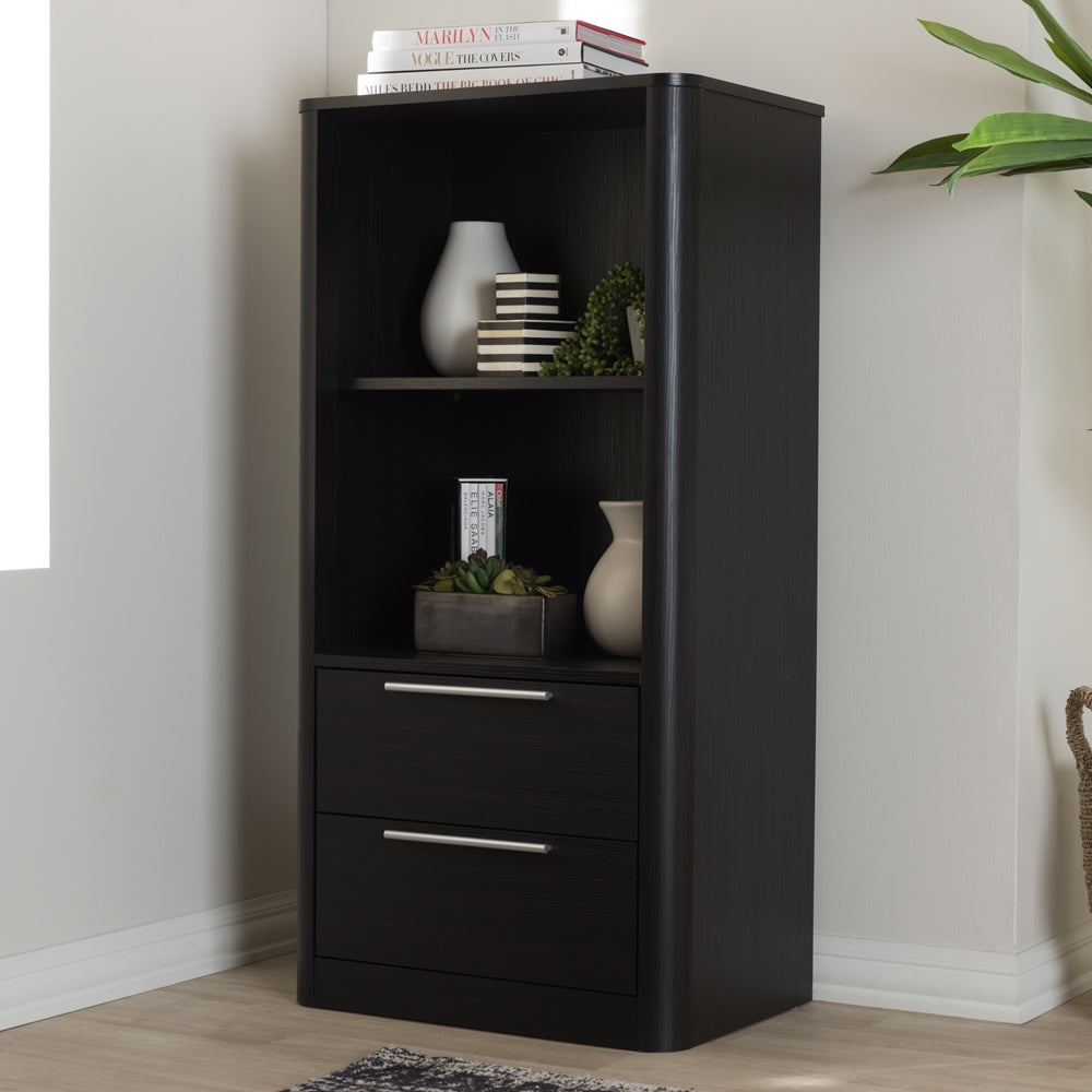 Baxton Studio Carlingford Modern And Contemporary Espresso Brown Finished Wood 2-Drawer Bookcase