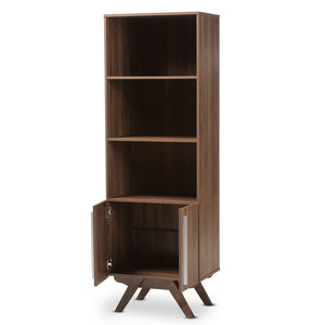 Baxton Studio Ashfield Mid-Century Modern Walnut Brown Finished Wood Bookcase