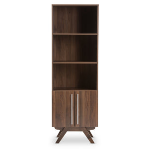 Baxton Studio Ashfield Mid-Century Modern Walnut Brown Finished Wood Bookcase