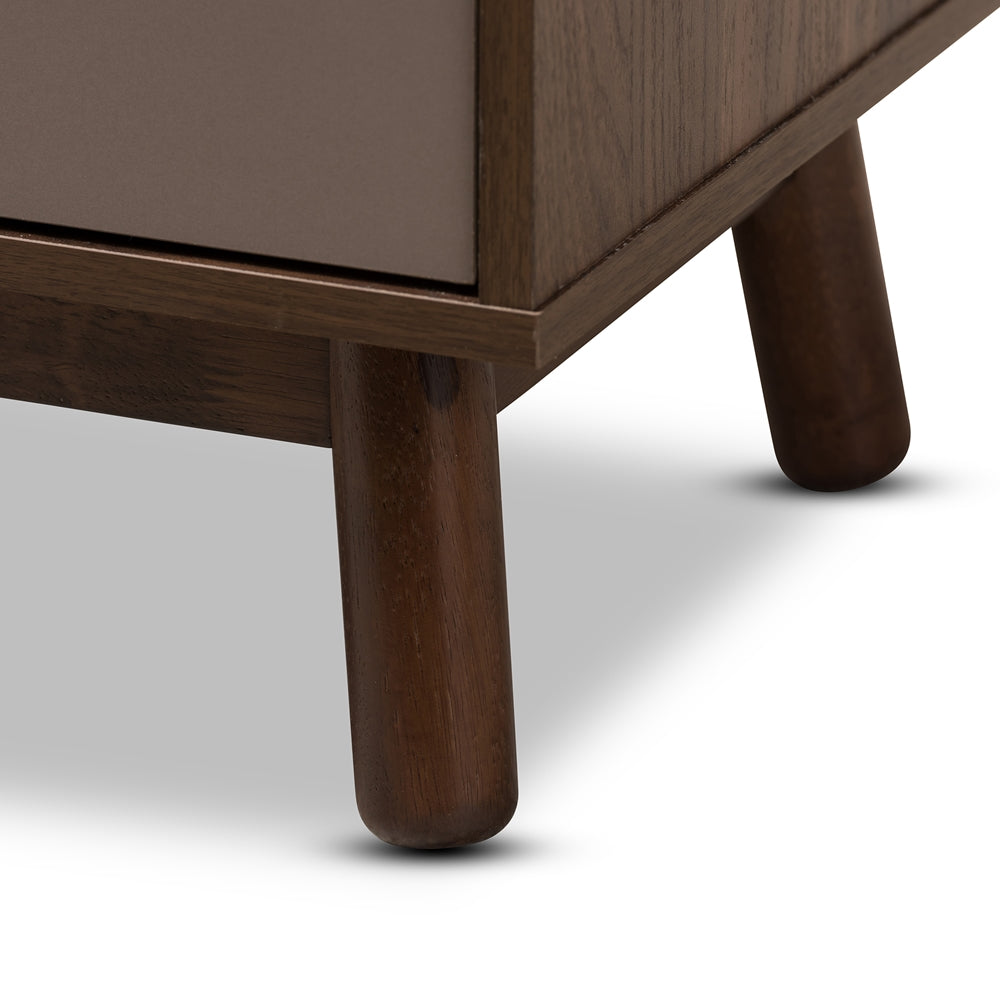 BAXTON STUDIO BRITTA MID-CENTURY MODERN WALNUT BROWN AND GREY TWO-TONE FINISHED WOOD NIGHTSTAND