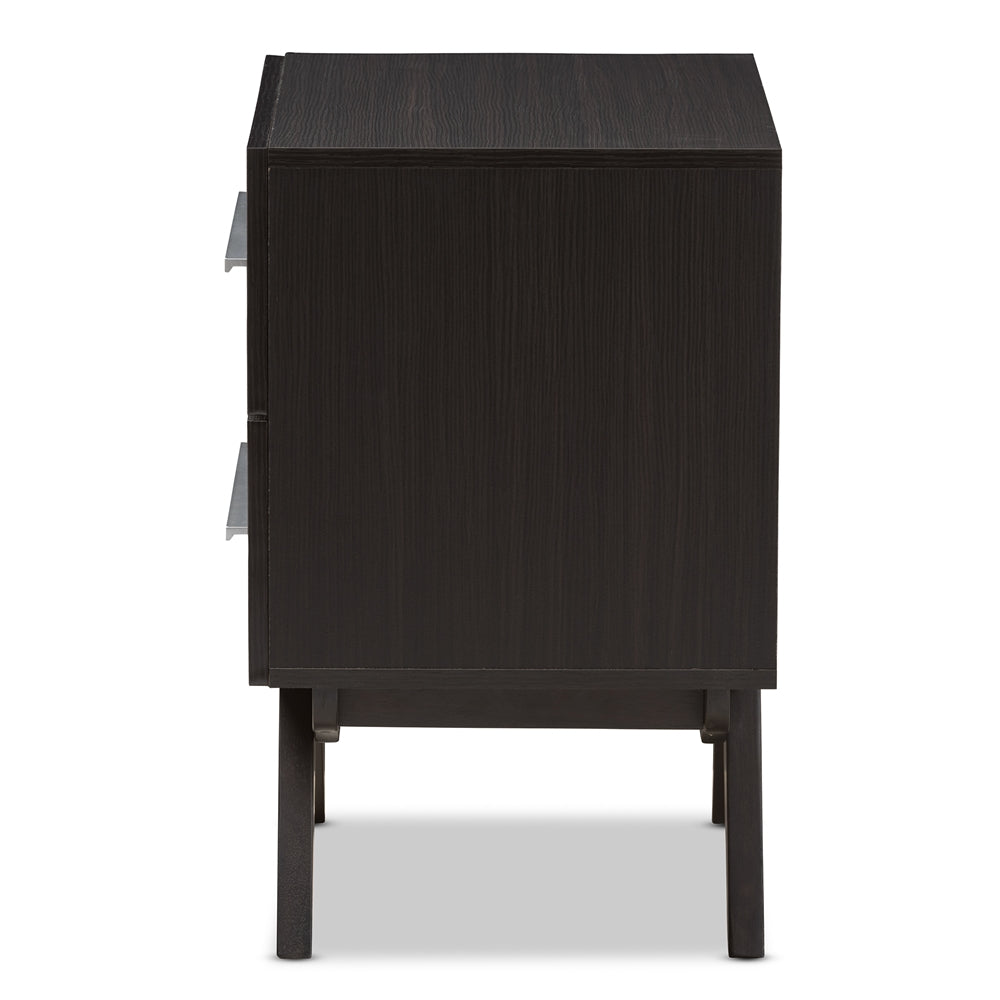 Baxton Studio Auburn Mid-Century Modern Espresso Brown Finished Wood 2-Drawer Nightstand