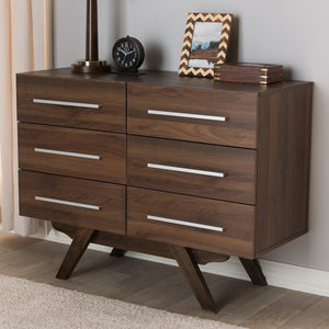 Baxton Studio Auburn Mid-Century Modern Walnut Brown Finished Wood 6-Drawer Dresser